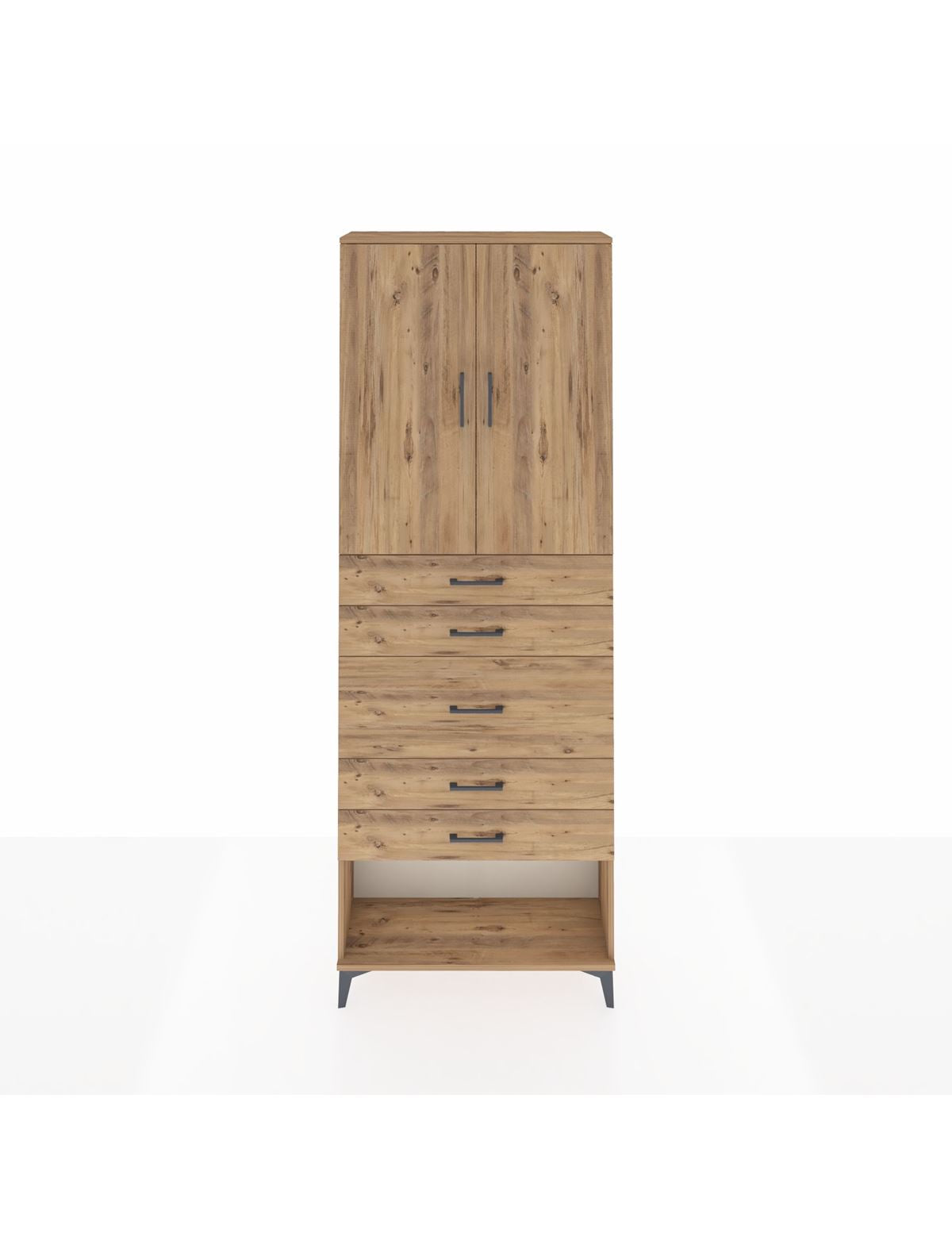 Arges Dolap 3 Raflı 5 Çekmeceli 2 Kapaklı 88x30x243 Çam-Çam