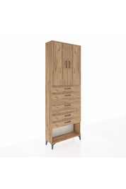 Arges Dolap 3 Raflı 5 Çekmeceli 2 Kapaklı 88x30x243 Çam-Çam