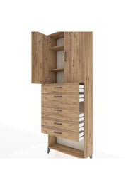 Arges Dolap 3 Raflı 5 Çekmeceli 2 Kapaklı 88x30x243 Çam-Çam