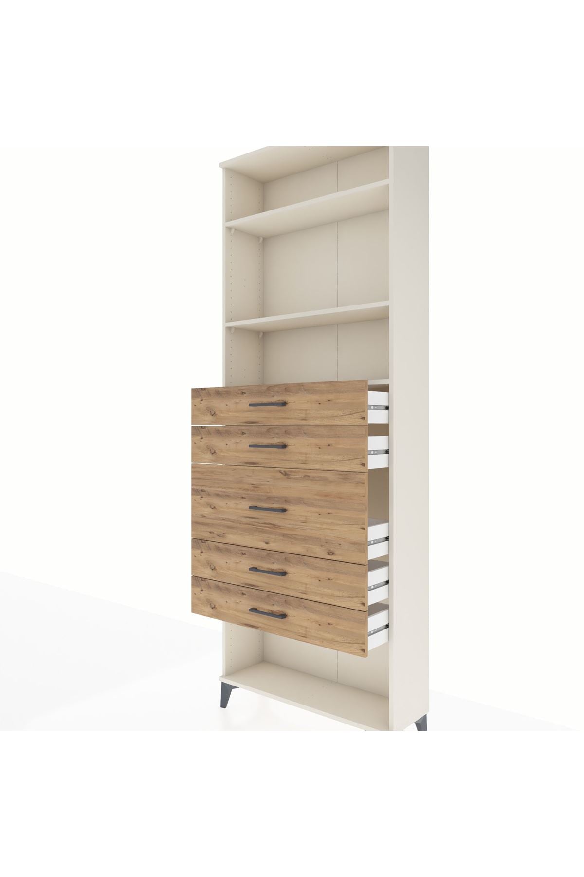 Arges Dolap 3 Raflı 5 Çekmeceli 88x30x243 Aytaşı-Çam