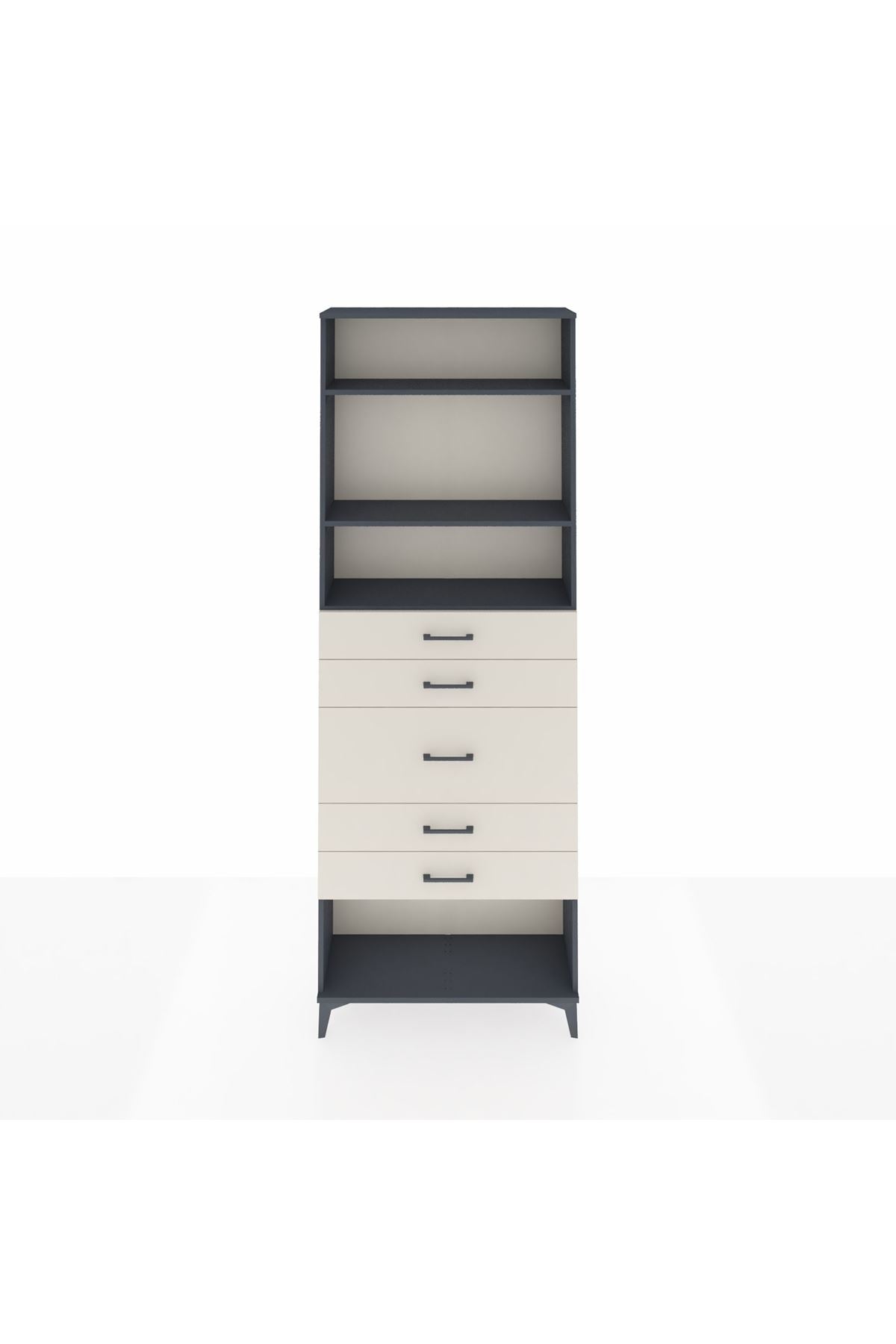 Arges Dolap 3 Raflı 5 Çekmeceli 88x30x243 Antrasit-Aytaşı