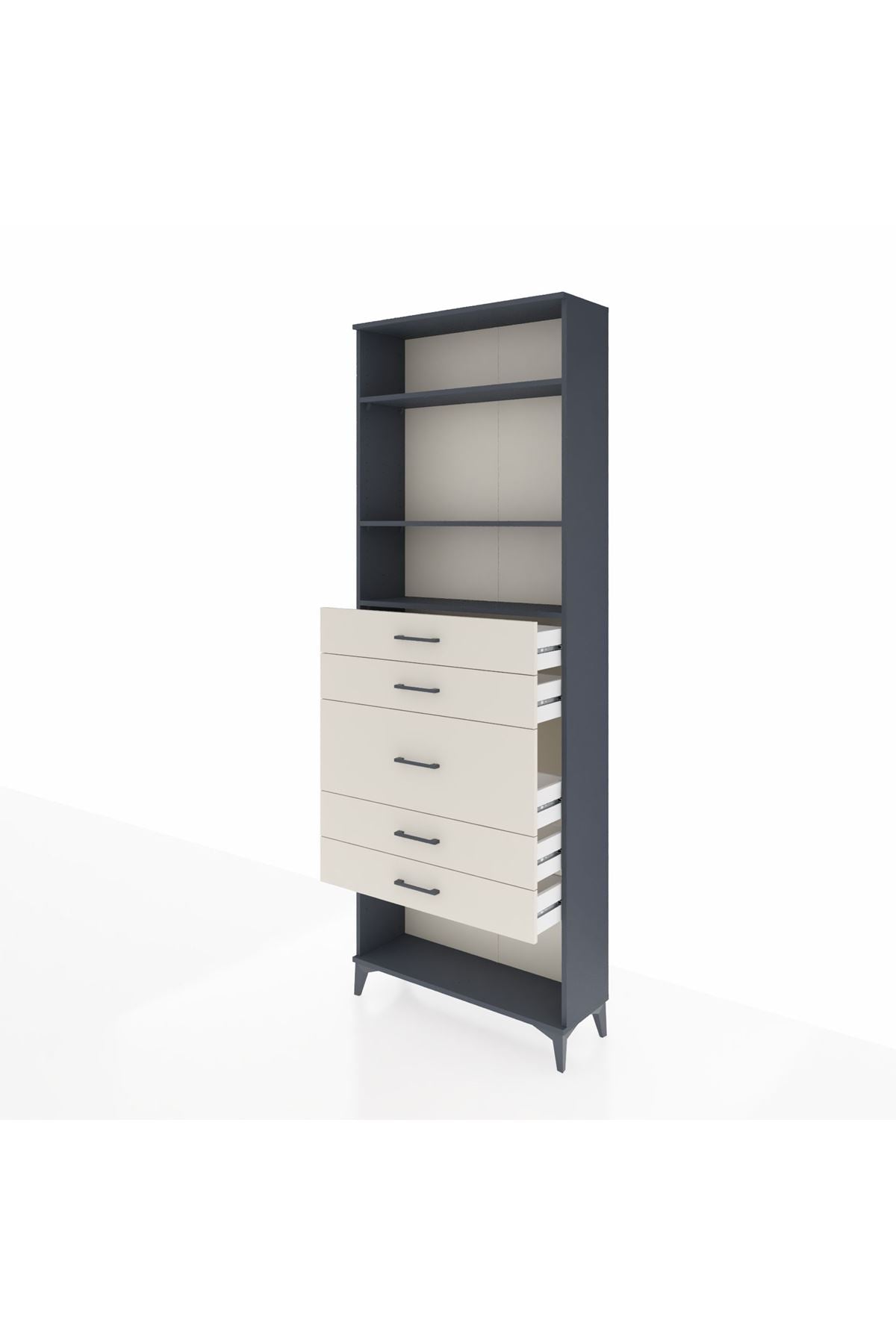 Arges Dolap 3 Raflı 5 Çekmeceli 88x30x243 Antrasit-Aytaşı