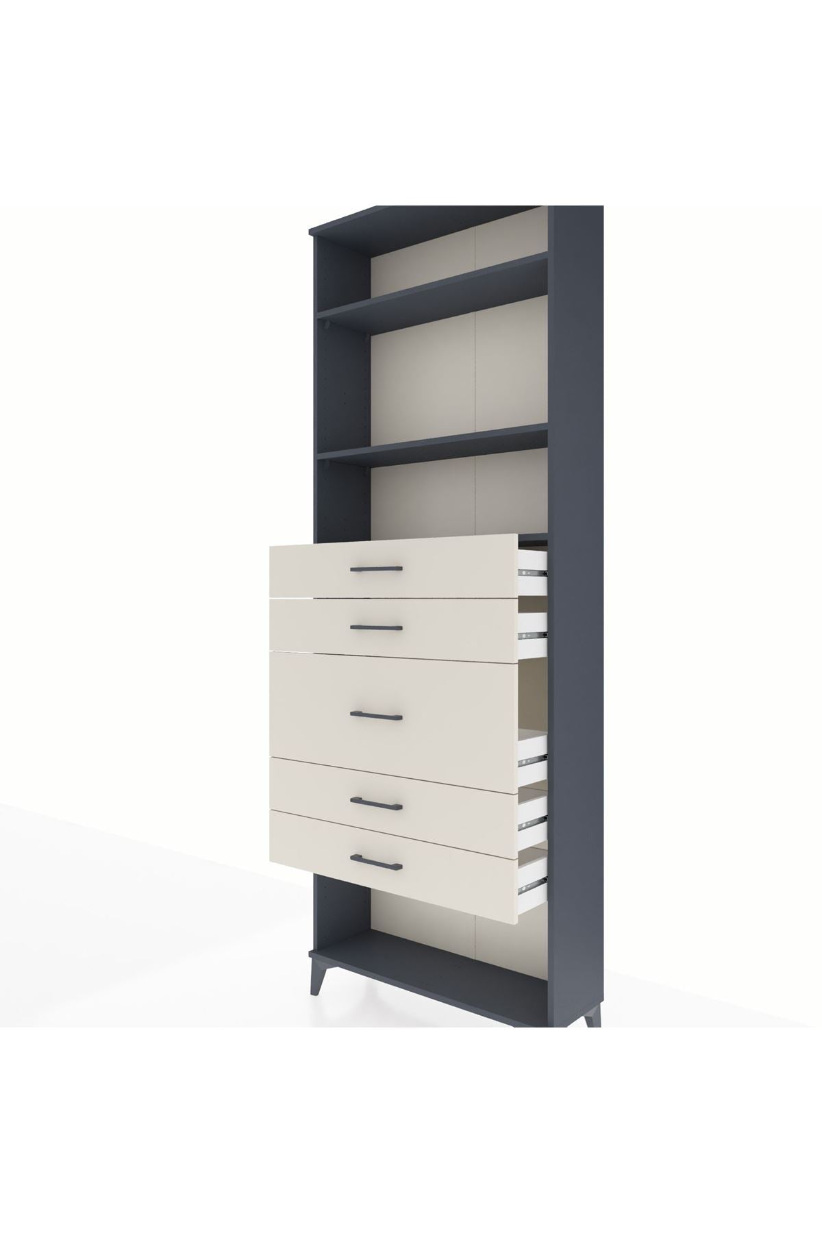 Arges Dolap 3 Raflı 5 Çekmeceli 88x30x243 Antrasit-Aytaşı