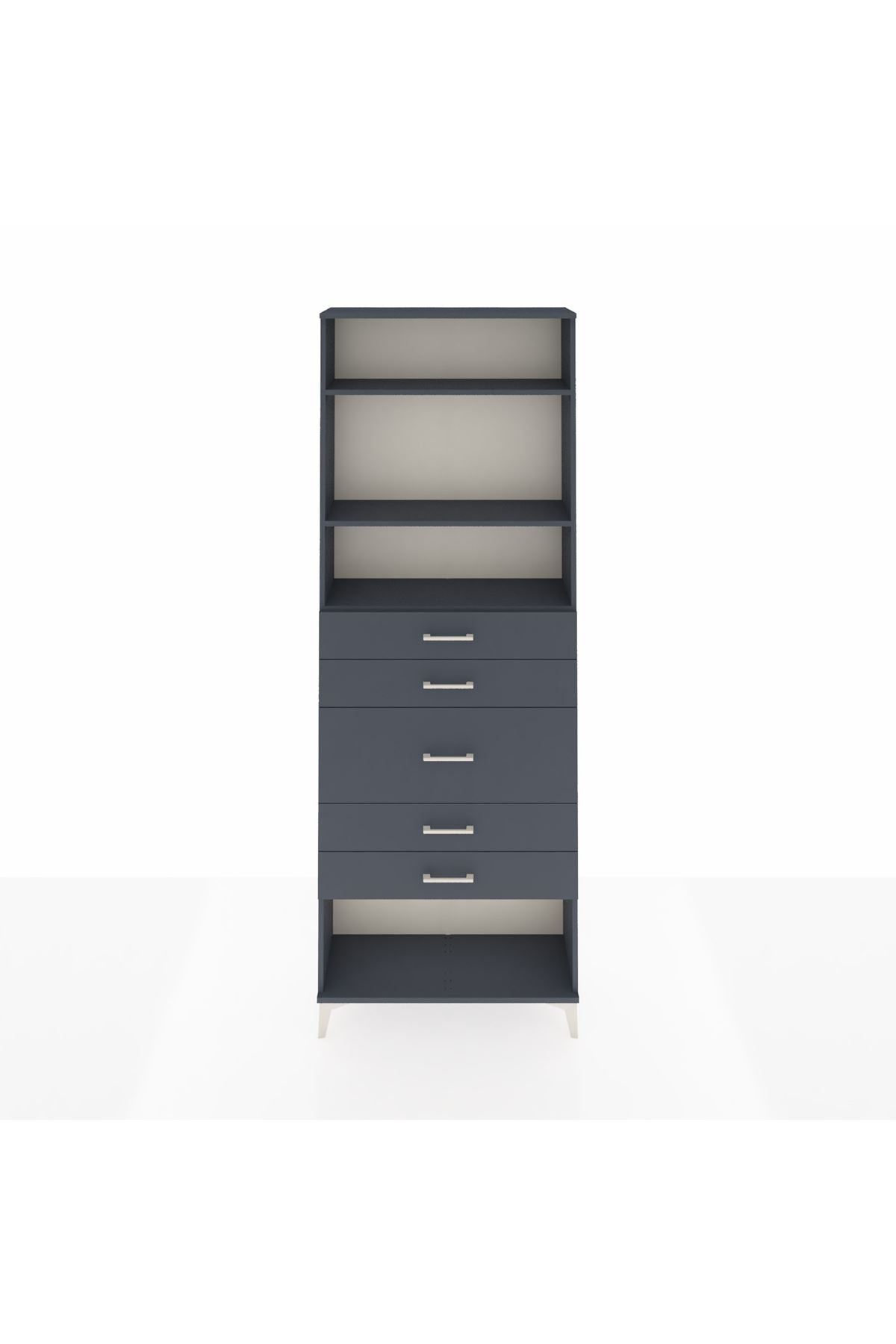 Arges Dolap 3 Raflı 5 Çekmeceli 88x30x243 Antrasit-Antrasit