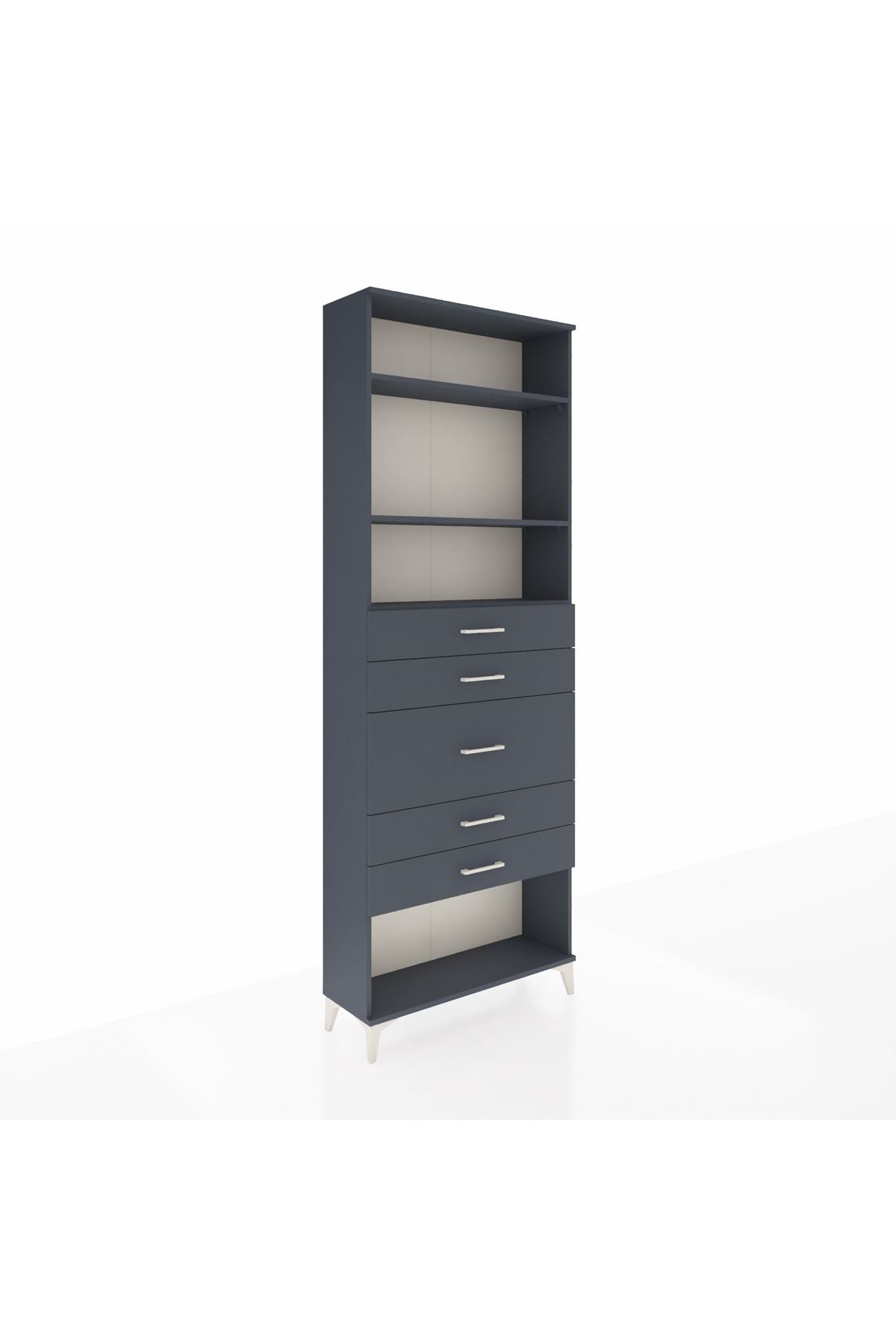 Arges Dolap 3 Raflı 5 Çekmeceli 88x30x243 Antrasit-Antrasit