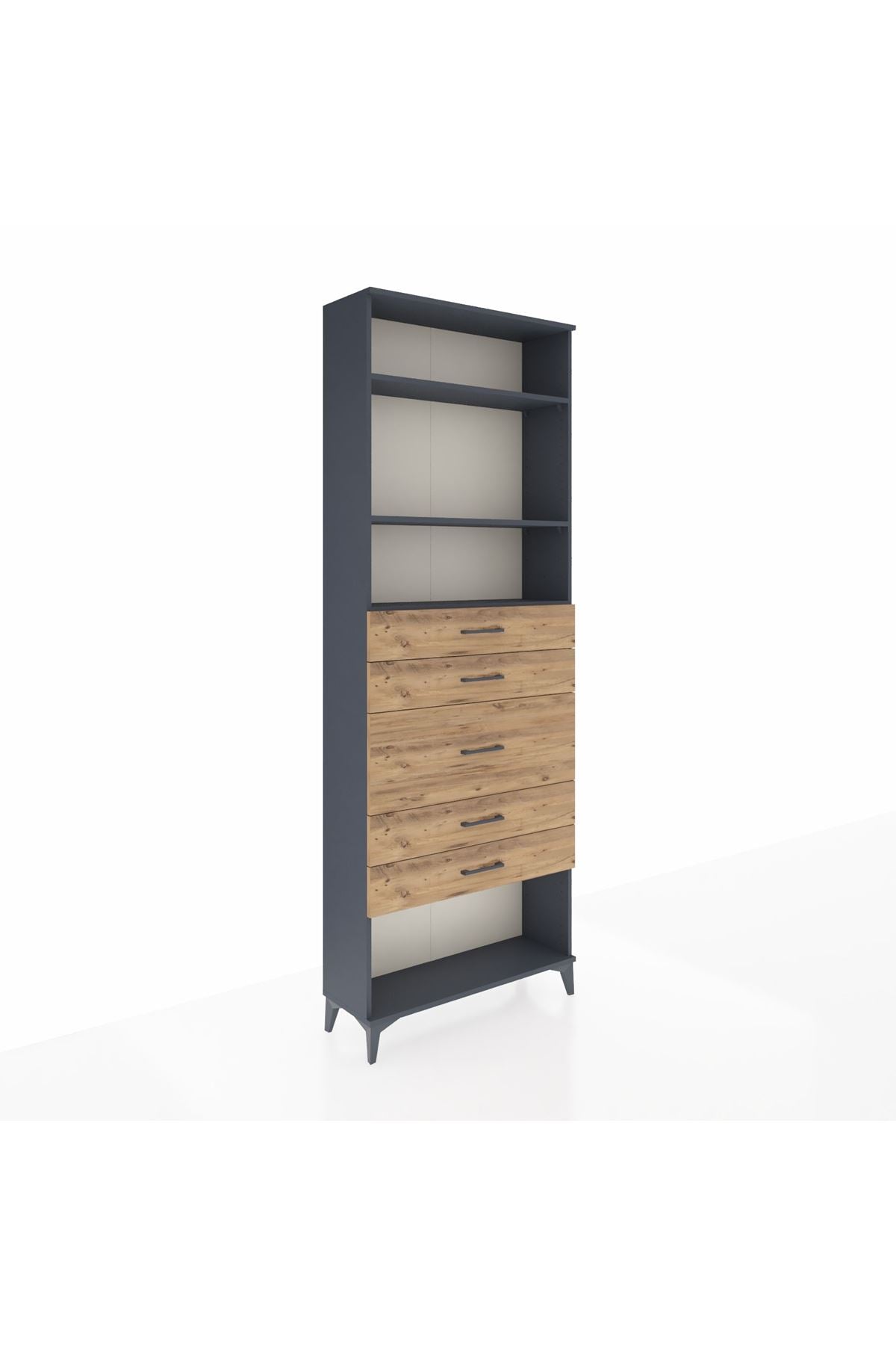 Arges Dolap 3 Raflı 5 Çekmeceli 88x30x243 Antrasit-Çam