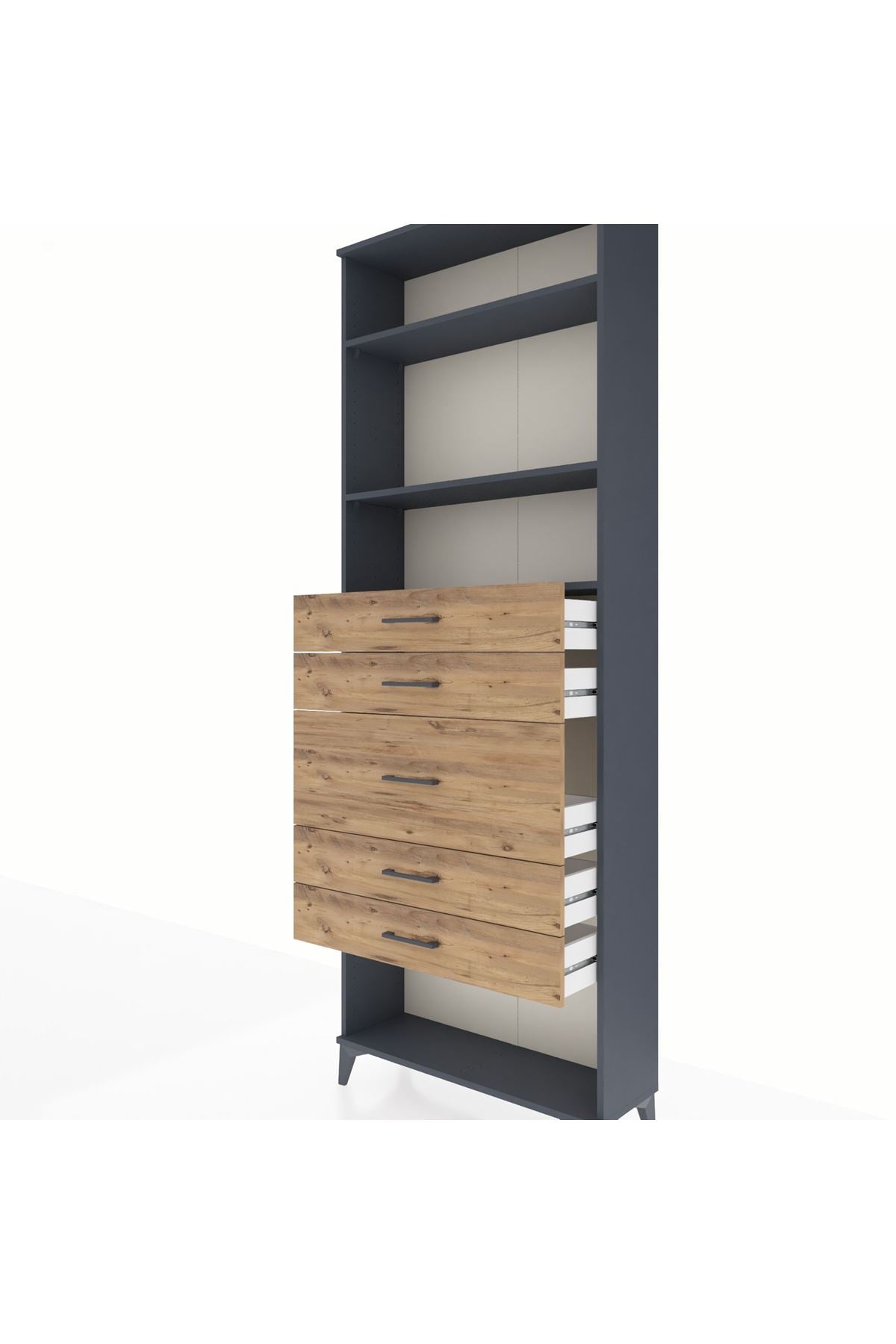 Arges Dolap 3 Raflı 5 Çekmeceli 88x30x243 Antrasit-Çam