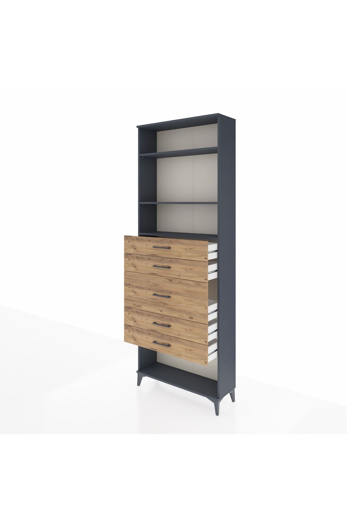 Arges Dolap 3 Raflı 5 Çekmeceli 88x30x243 Antrasit-Çam