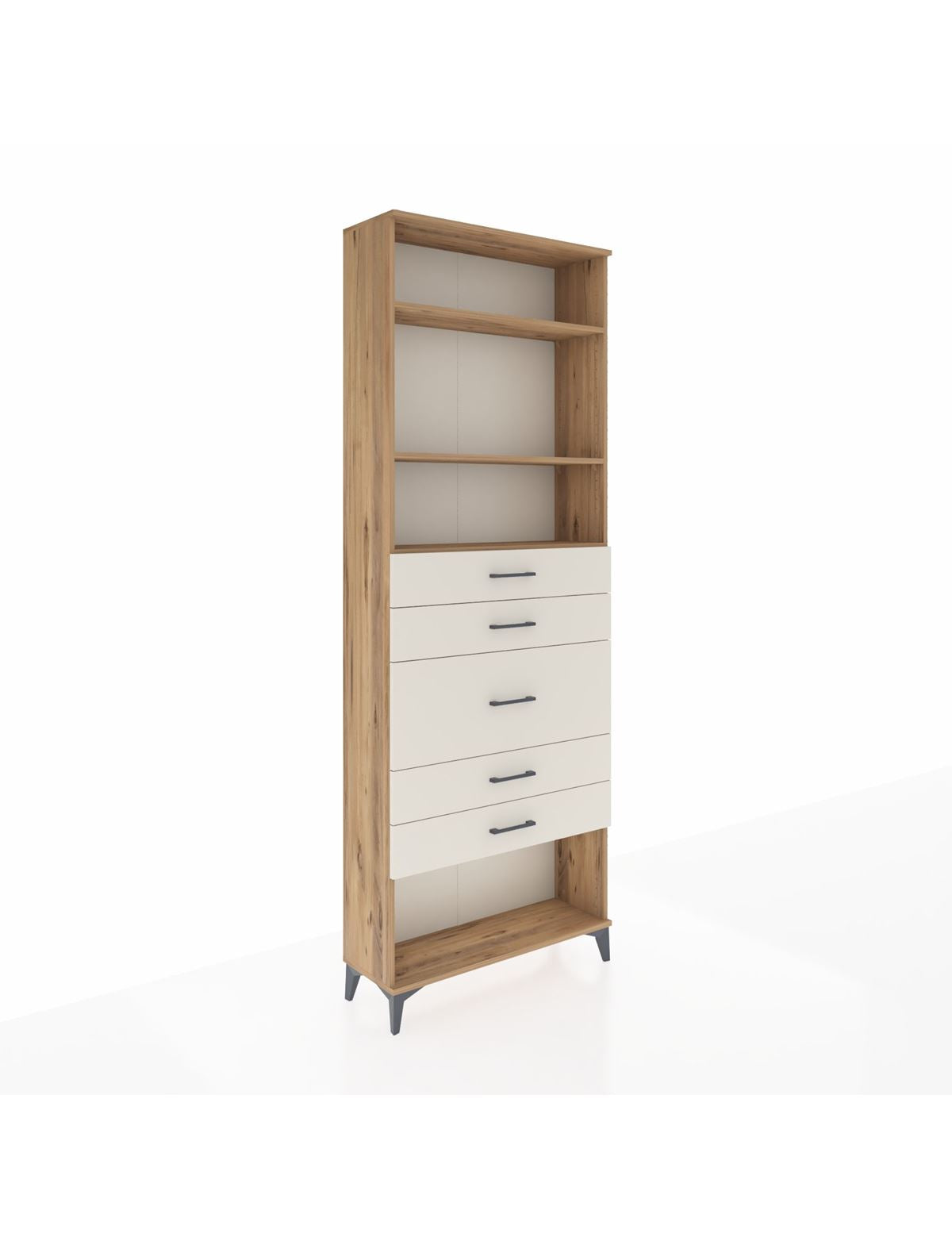 Arges Dolap 3 Raflı 5 Çekmeceli 88x30x243 Çam-Aytaşı