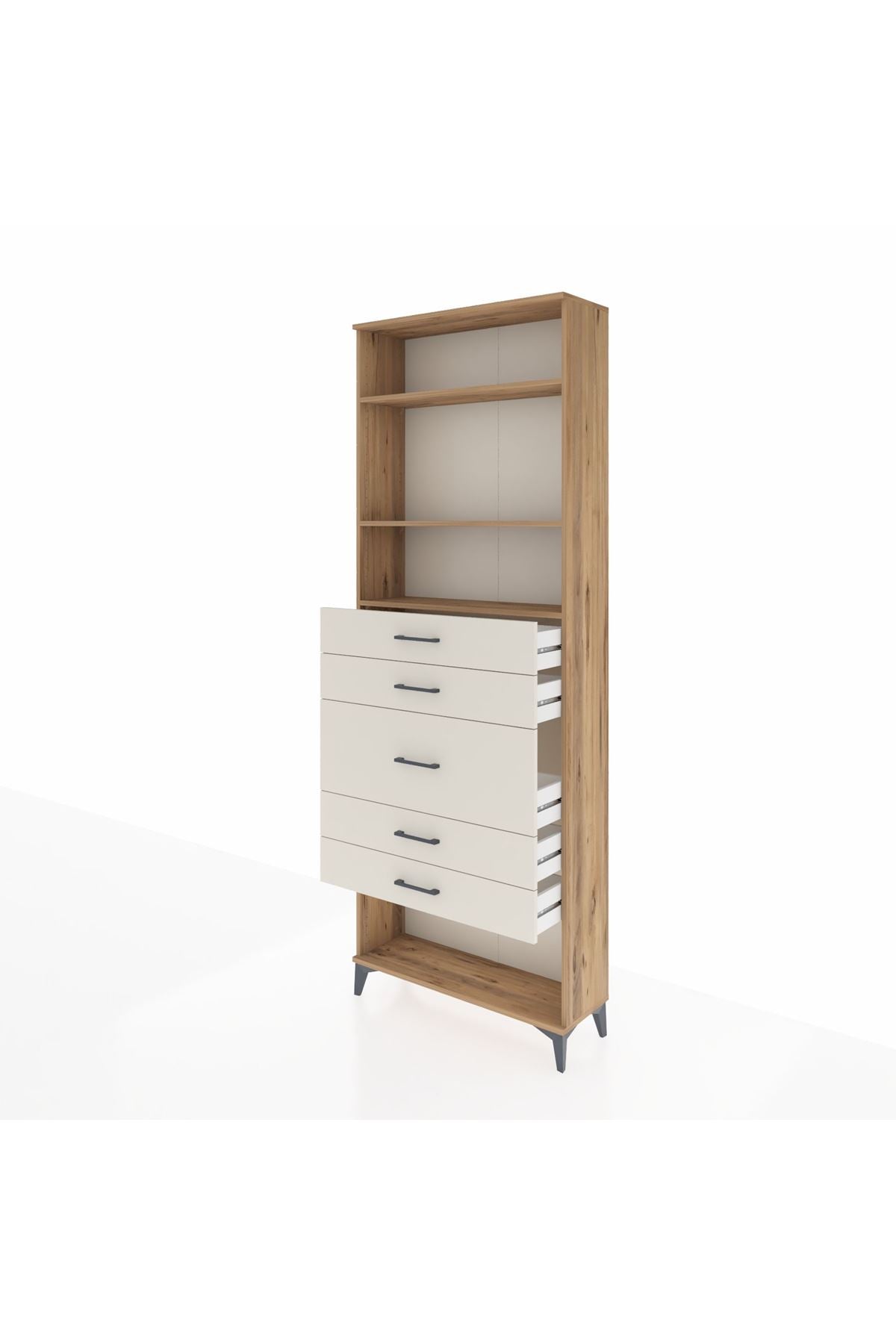 Arges Dolap 3 Raflı 5 Çekmeceli 88x30x243 Çam-Aytaşı