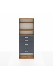 Arges Dolap 3 Raflı 5 Çekmeceli 88x30x243 Çam-Antrasit