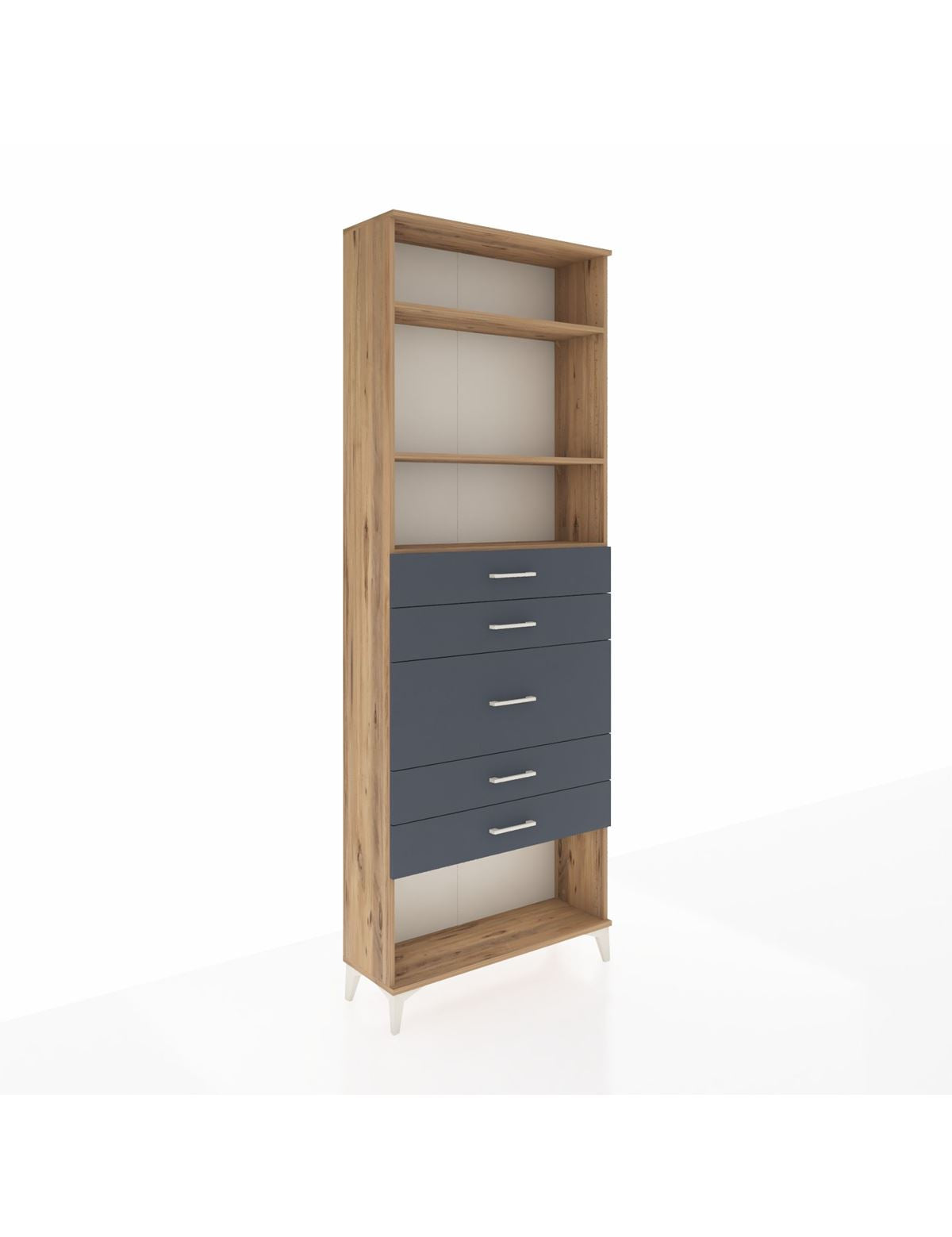 Arges Dolap 3 Raflı 5 Çekmeceli 88x30x243 Çam-Antrasit