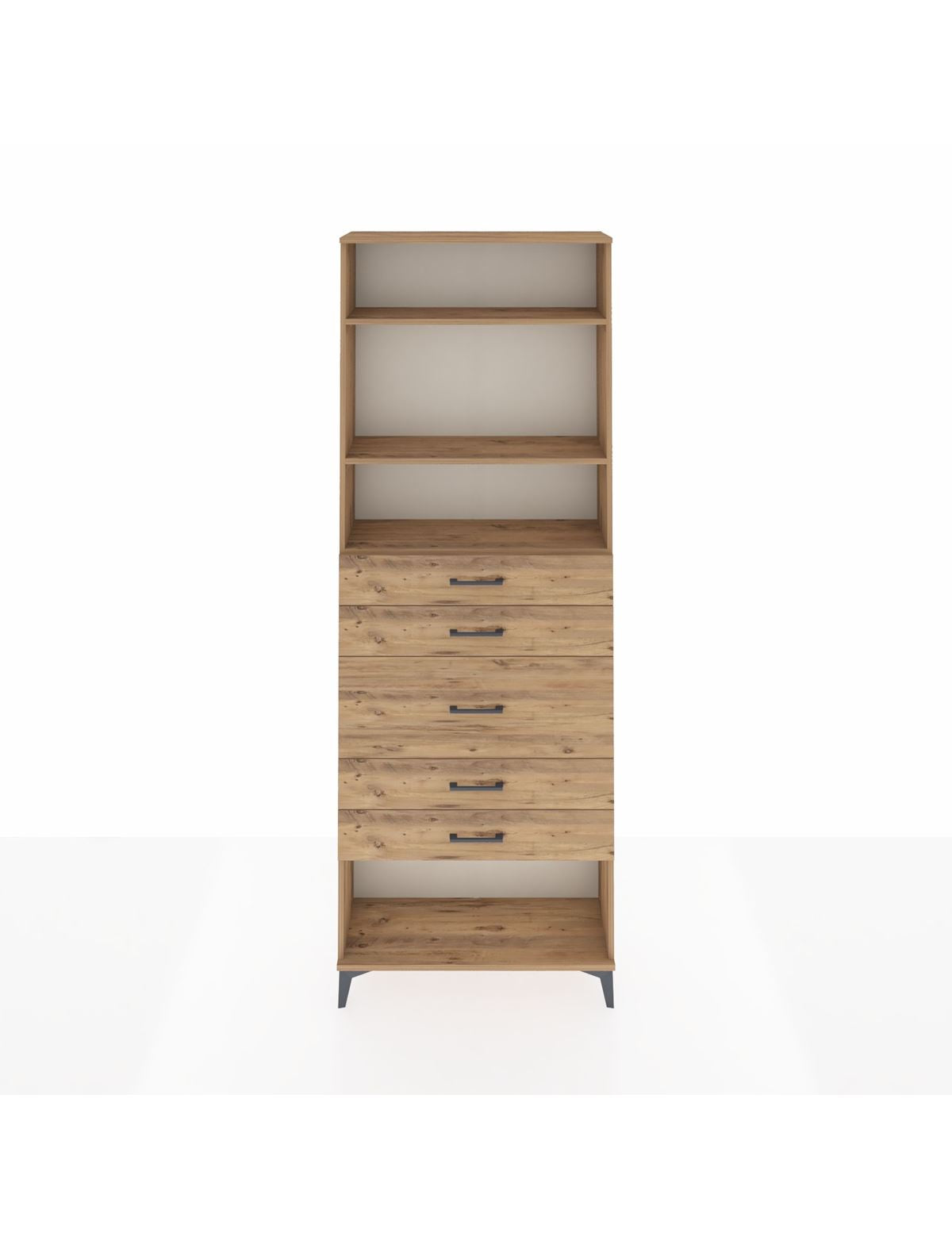 Arges Dolap 3 Raflı 5 Çekmeceli 88x30x243 Çam-Çam