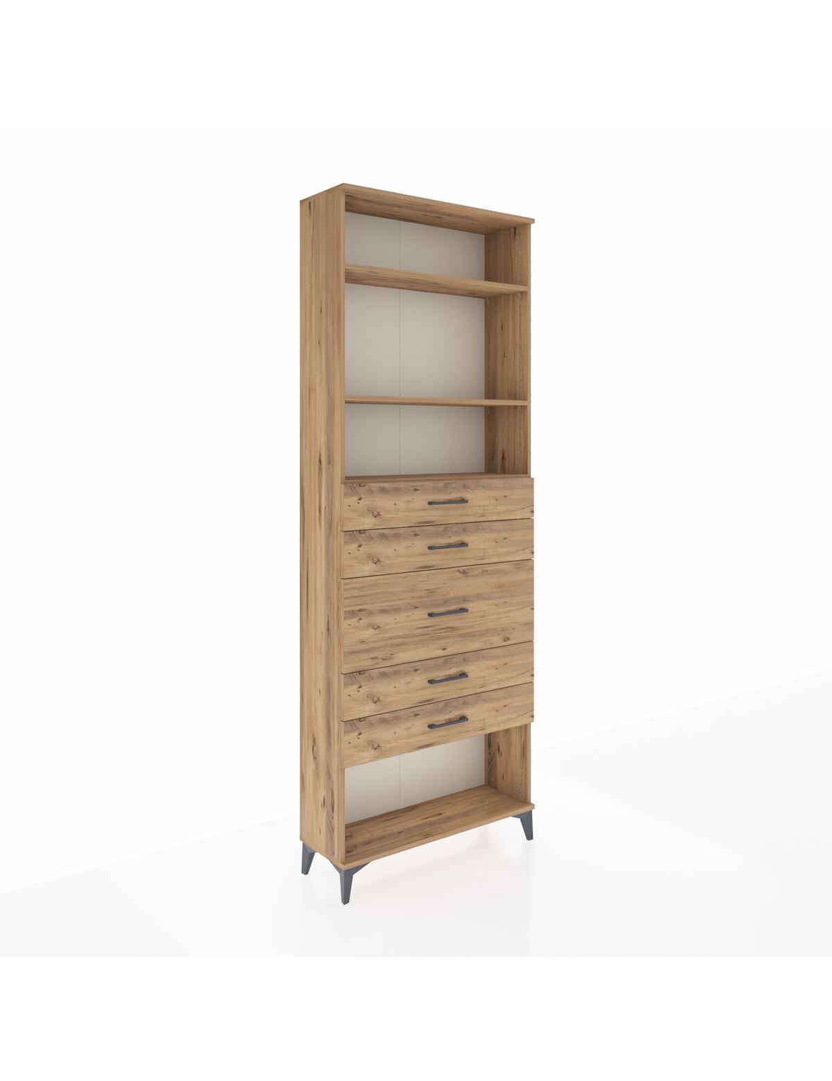 Arges Dolap 3 Raflı 5 Çekmeceli 88x30x243 Çam-Çam