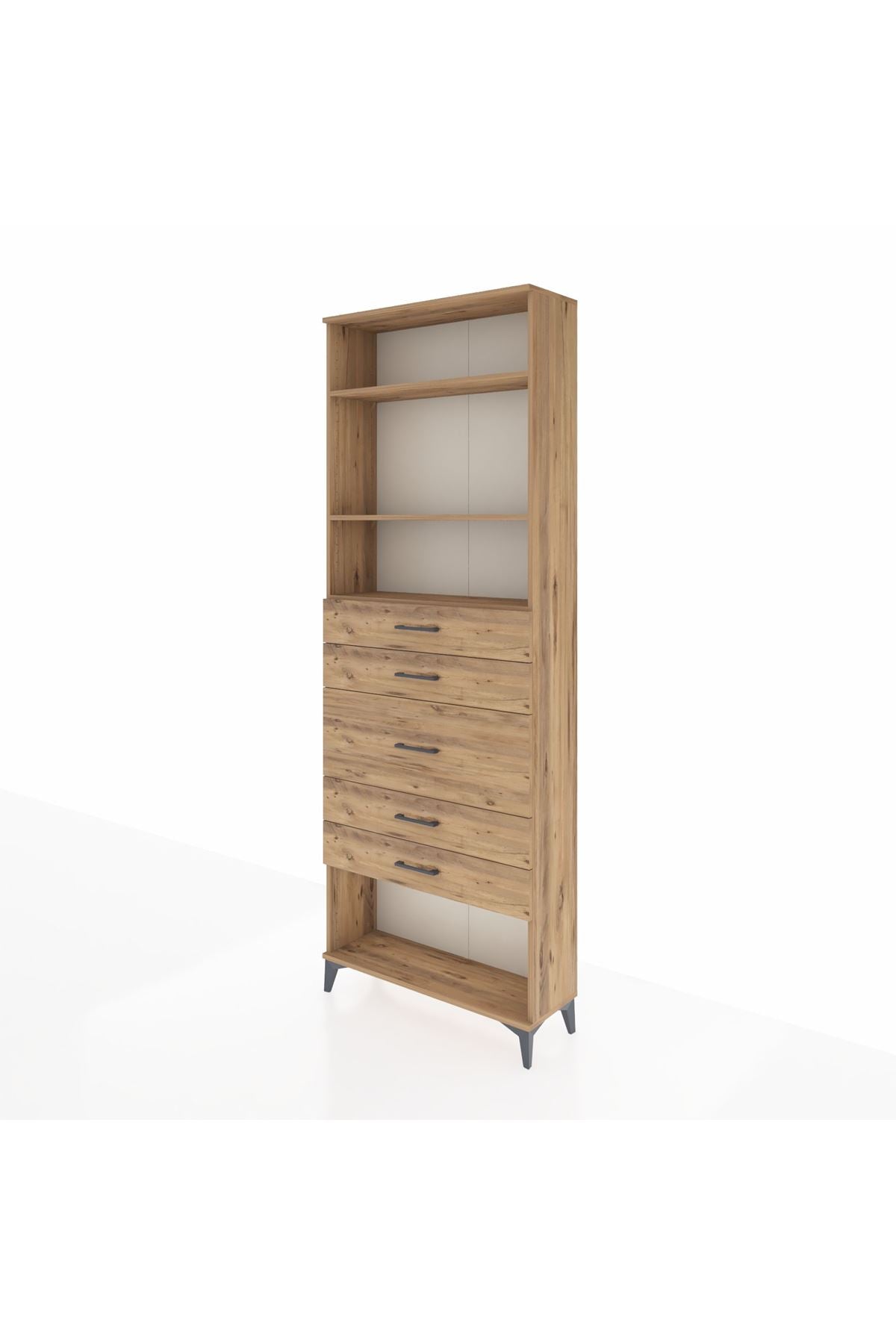 Arges Dolap 3 Raflı 5 Çekmeceli 88x30x243 Çam-Çam