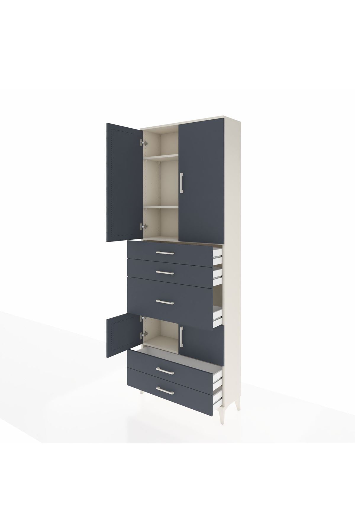 Arges Dolap 4 Raflı 5 Çekmeceli 4 Kapaklı 88x30x243 Aytaşı-Antrasit