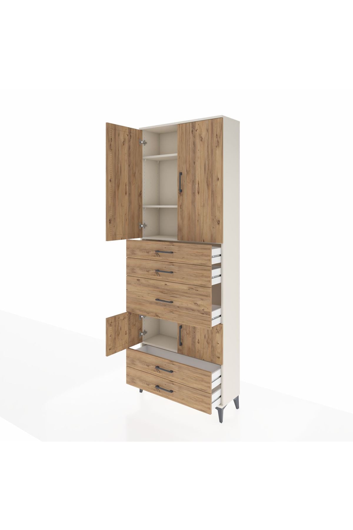 Arges Dolap 4 Raflı 5 Çekmeceli 4 Kapaklı 88x30x243 Aytaşı-Çam