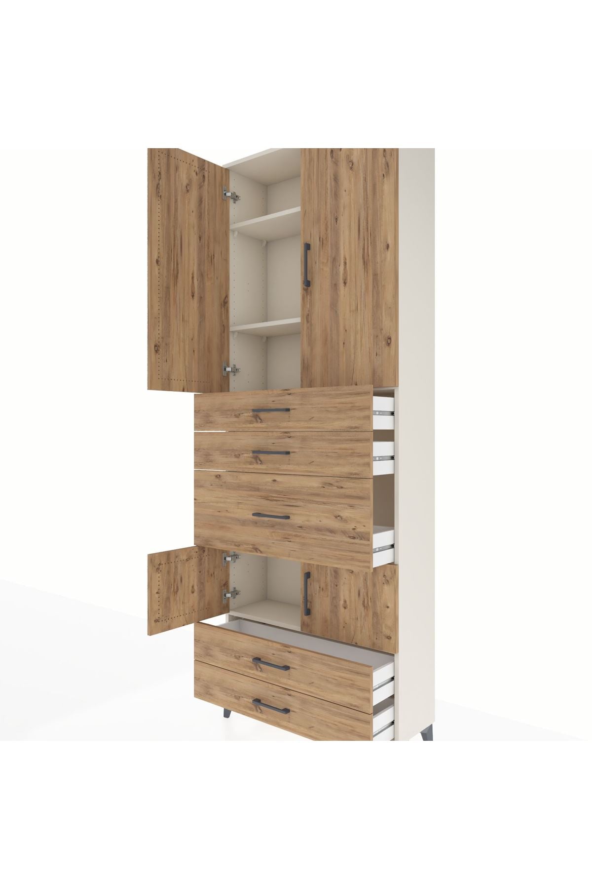 Arges Dolap 4 Raflı 5 Çekmeceli 4 Kapaklı 88x30x243 Aytaşı-Çam