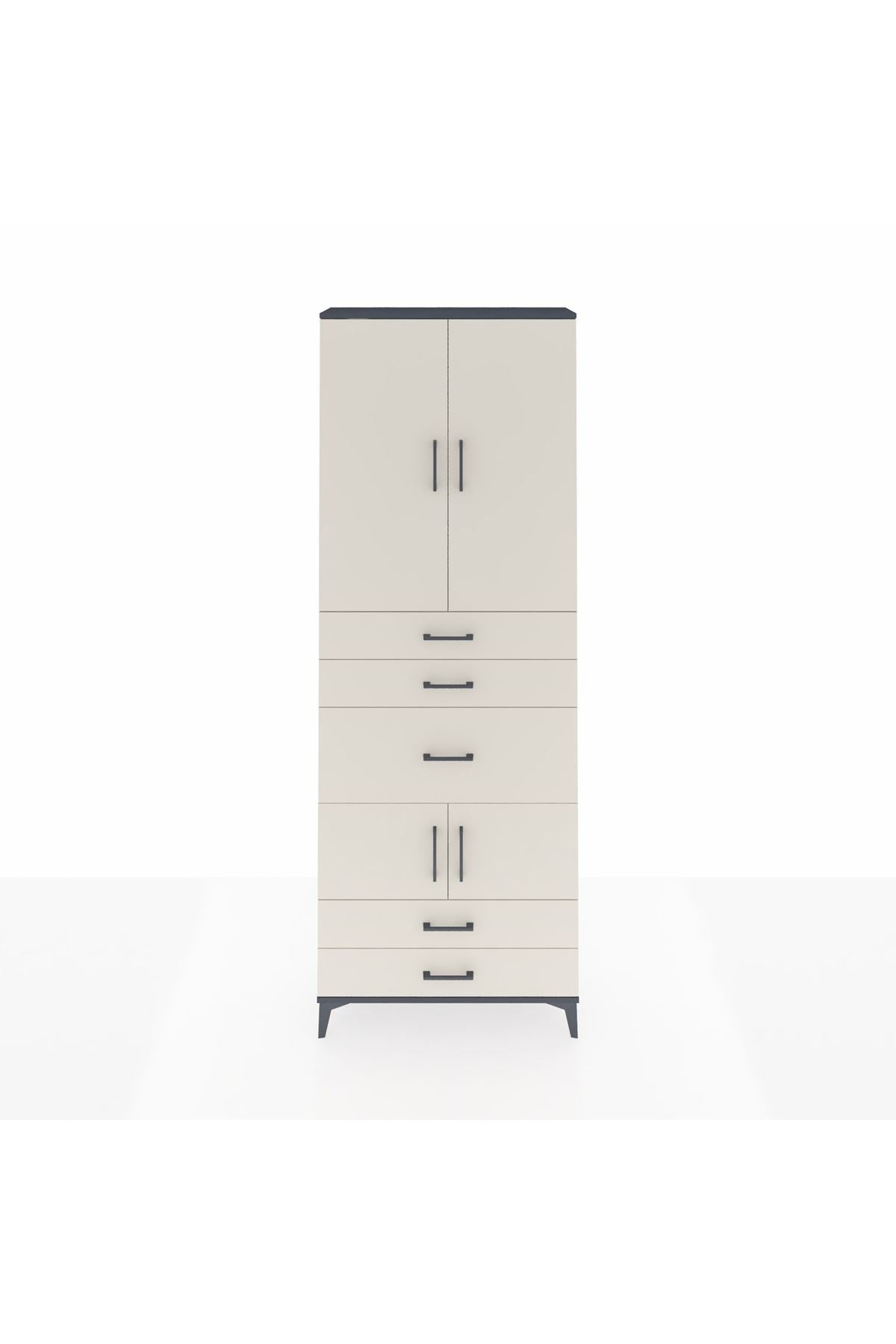 Arges Dolap 4 Raflı 5 Çekmeceli 4 Kapaklı 88x30x243 Antrasit-Aytaşı