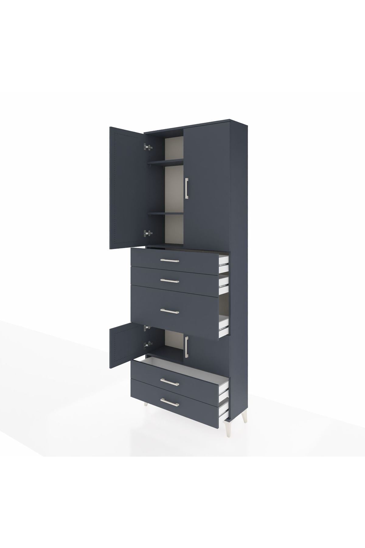 Arges Dolap 4 Raflı 5 Çekmeceli 4 Kapaklı 88x30x243 Antrasit-Antrasit