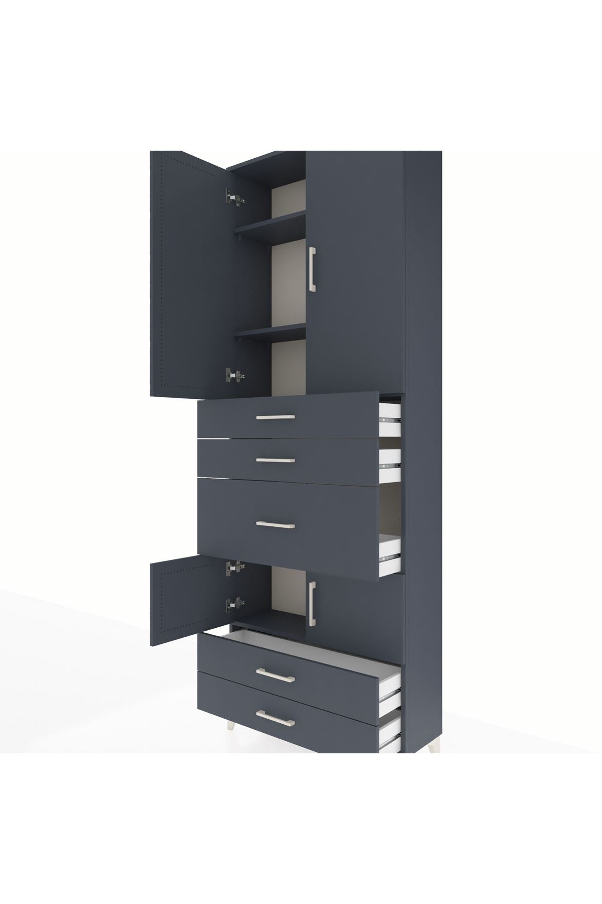 Arges Dolap 4 Raflı 5 Çekmeceli 4 Kapaklı 88x30x243 Antrasit-Antrasit