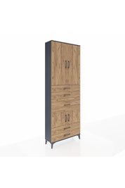 Arges Dolap 4 Raflı 5 Çekmeceli 4 Kapaklı 88x30x243 Antrasit-Çam