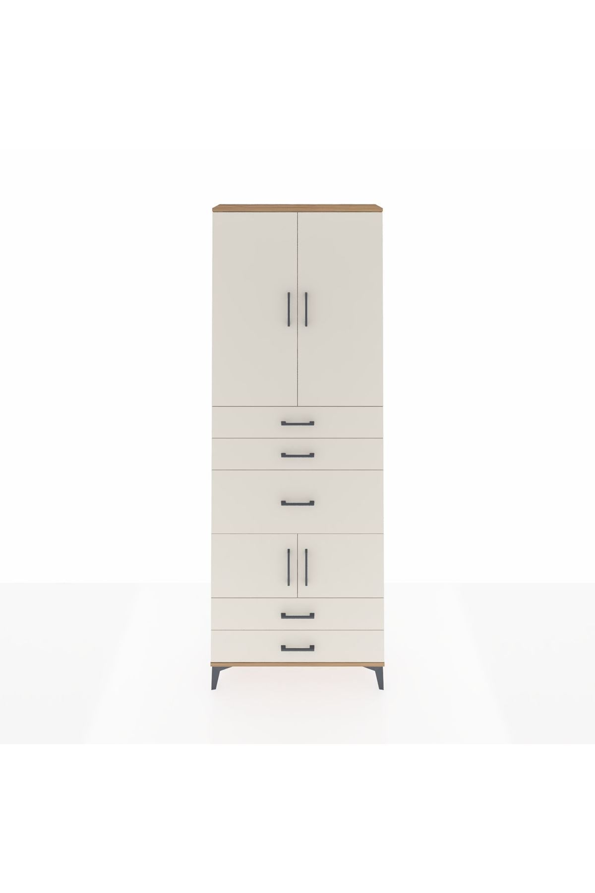 Arges Dolap 4 Raflı 5 Çekmeceli 4 Kapaklı 88x30x243 Çam-Aytaşı