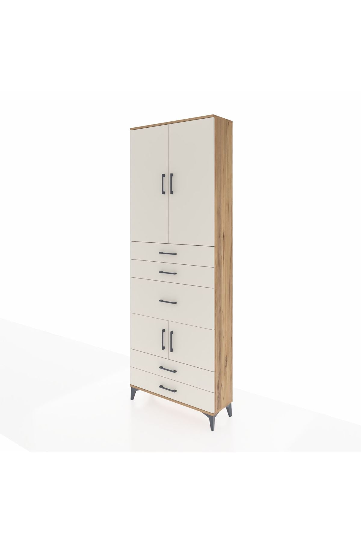 Arges Dolap 4 Raflı 5 Çekmeceli 4 Kapaklı 88x30x243 Çam-Aytaşı