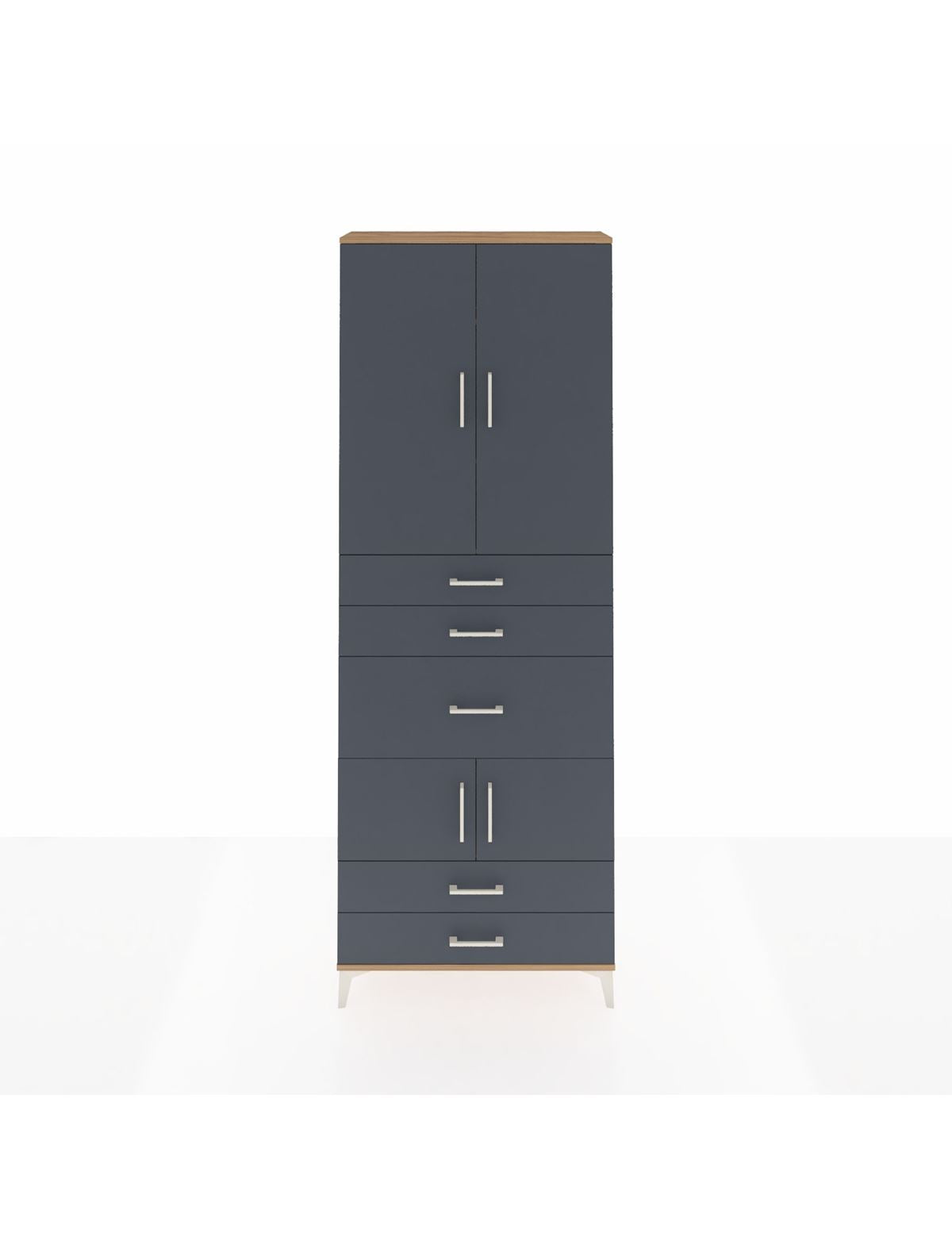 Arges Dolap 4 Raflı 5 Çekmeceli 4 Kapaklı 88x30x243 Çam-Antrasit