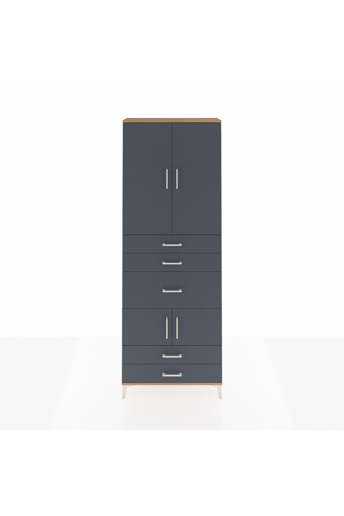 Arges Dolap 4 Raflı 5 Çekmeceli 4 Kapaklı 88x30x243 Çam-Antrasit