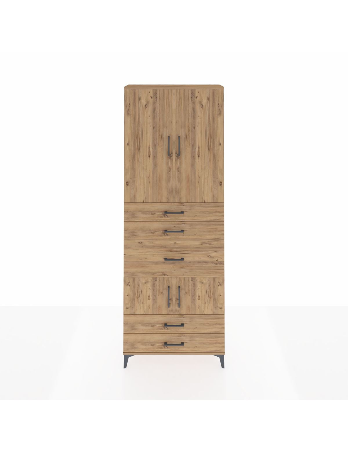 Arges Dolap 4 Raflı 5 Çekmeceli 4 Kapaklı 88x30x243 Çam-Çam