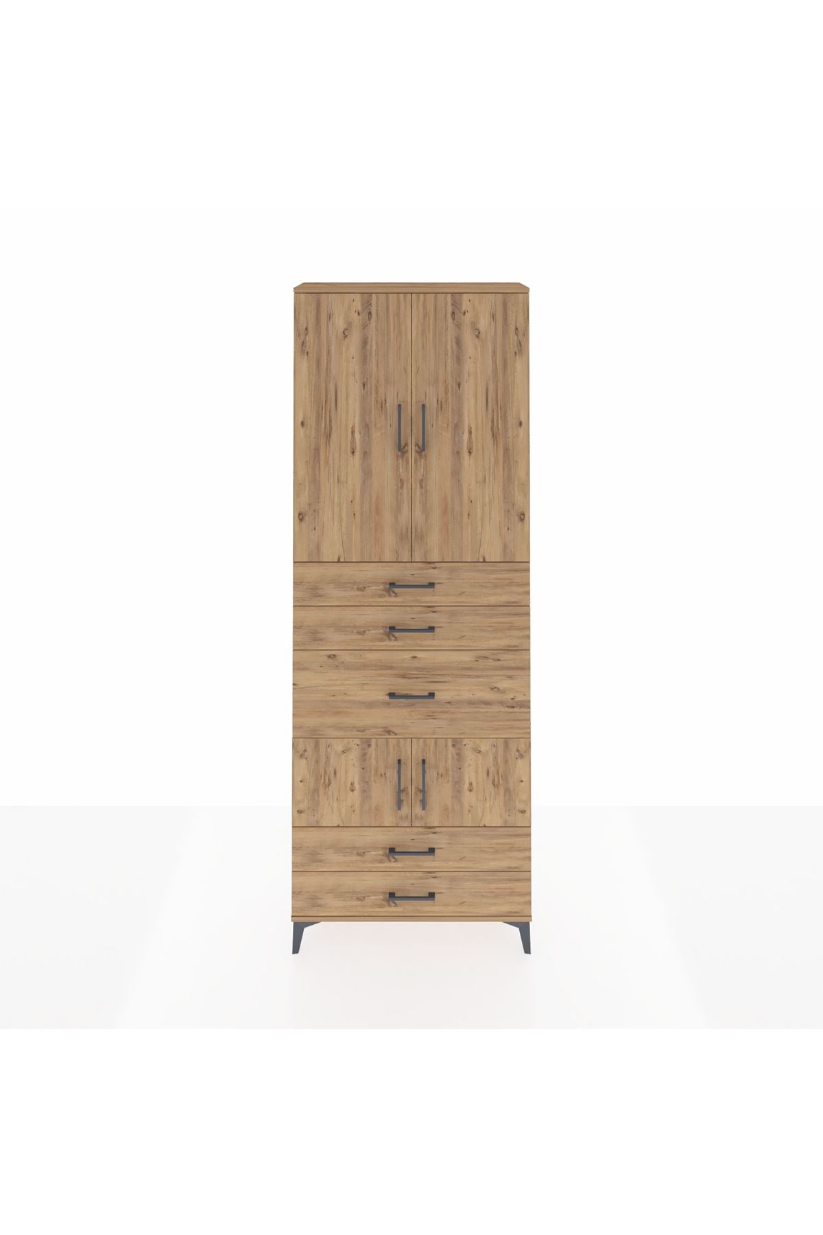 Arges Dolap 4 Raflı 5 Çekmeceli 4 Kapaklı 88x30x243 Çam-Çam