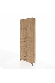 Arges Dolap 4 Raflı 5 Çekmeceli 4 Kapaklı 88x30x243 Çam-Çam