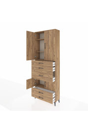Arges Dolap 4 Raflı 5 Çekmeceli 4 Kapaklı 88x30x243 Çam-Çam