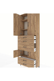 Arges Dolap 4 Raflı 5 Çekmeceli 4 Kapaklı 88x30x243 Çam-Çam