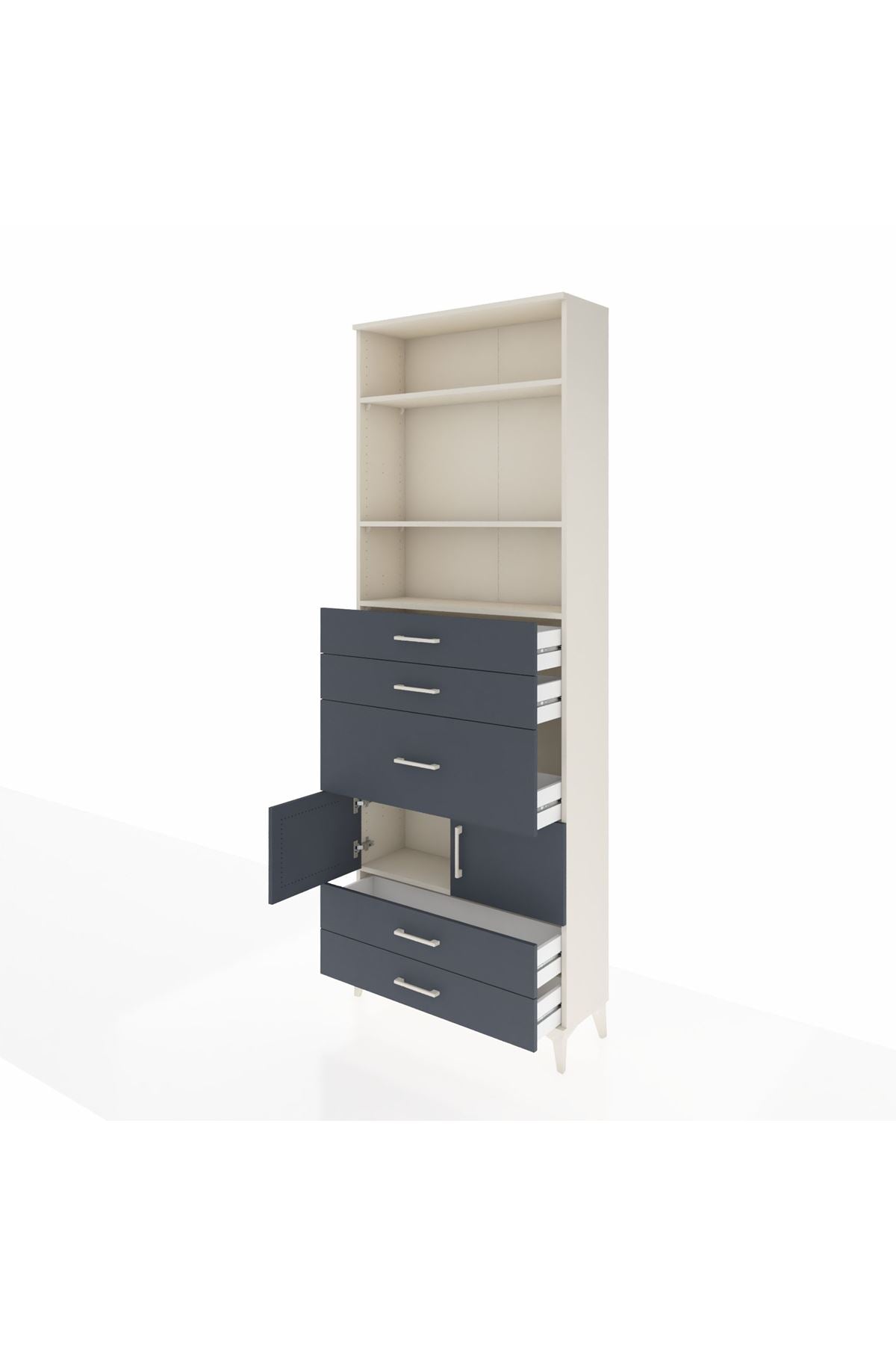 Arges Dolap 4 Raflı 5 Çekmeceli 2 Kapaklı 88x30x243 Aytaşı-Antrasit