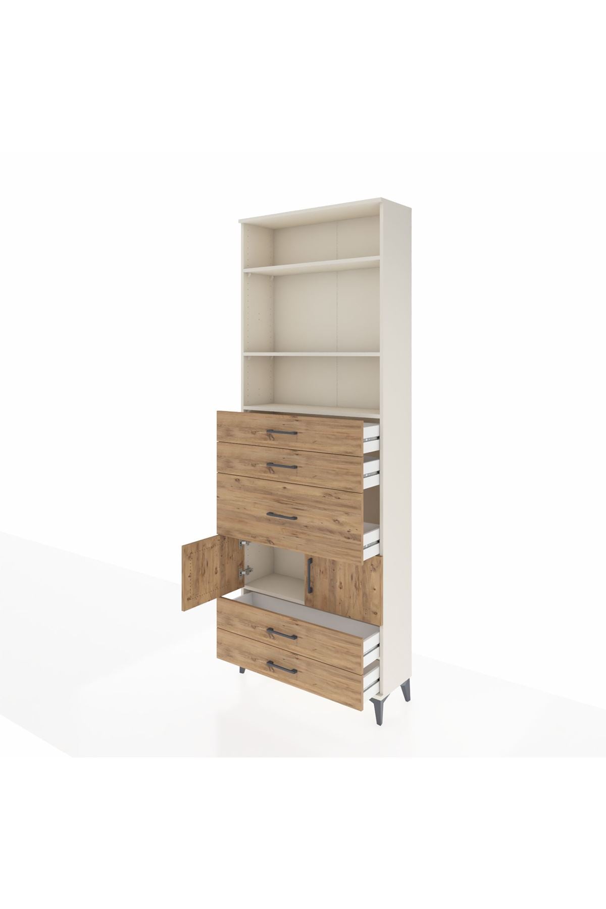 Arges Dolap 4 Raflı 5 Çekmeceli 2 Kapaklı 88x30x243 Aytaşı-Çam