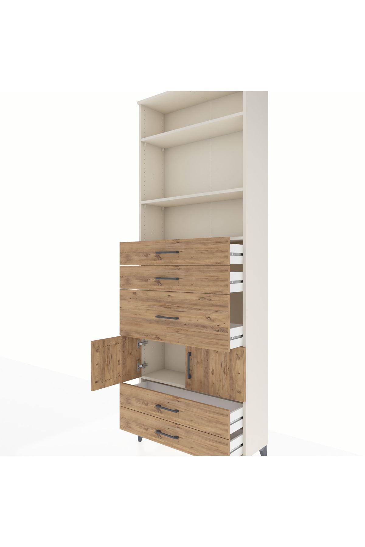 Arges Dolap 4 Raflı 5 Çekmeceli 2 Kapaklı 88x30x243 Aytaşı-Çam