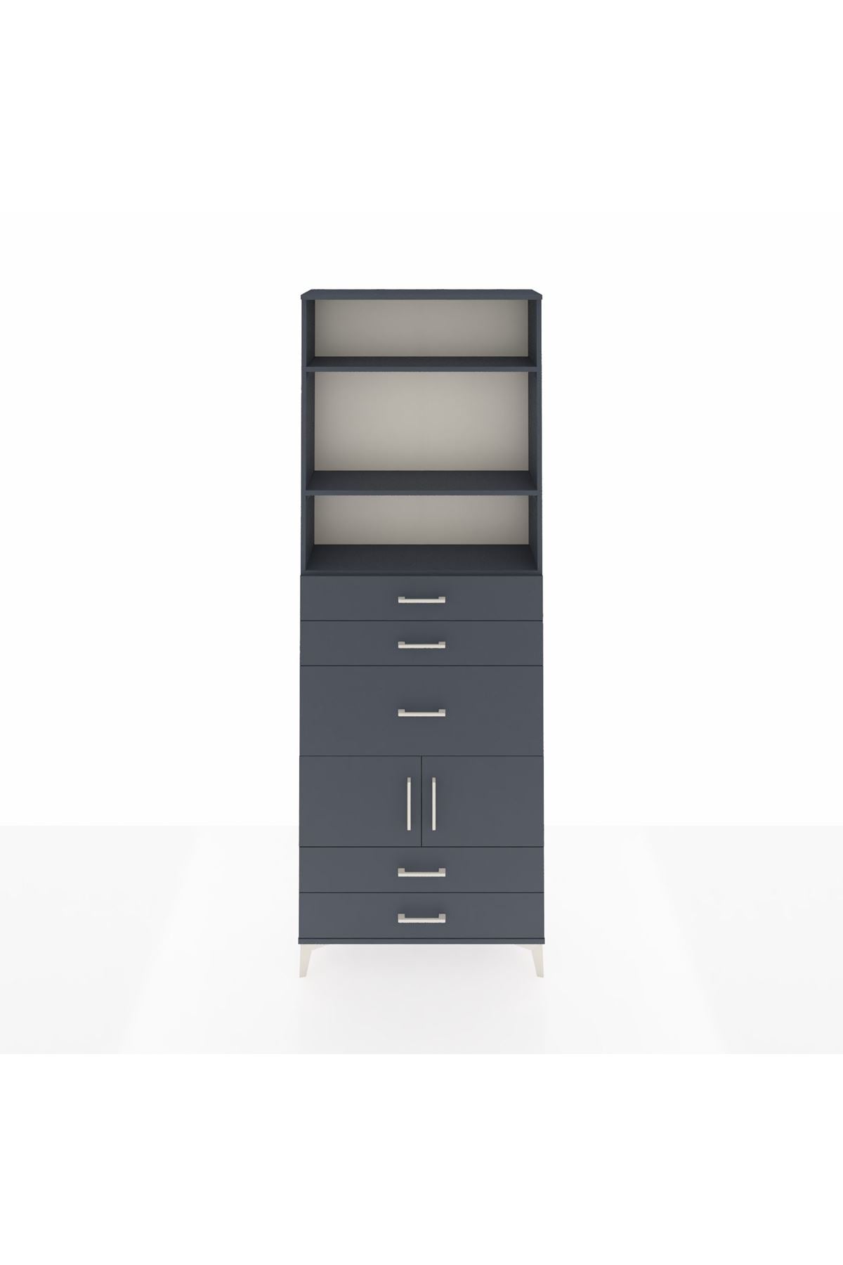 Arges Dolap 4 Raflı 5 Çekmeceli 2 Kapaklı 88x30x243 Antrasit-Antrasit