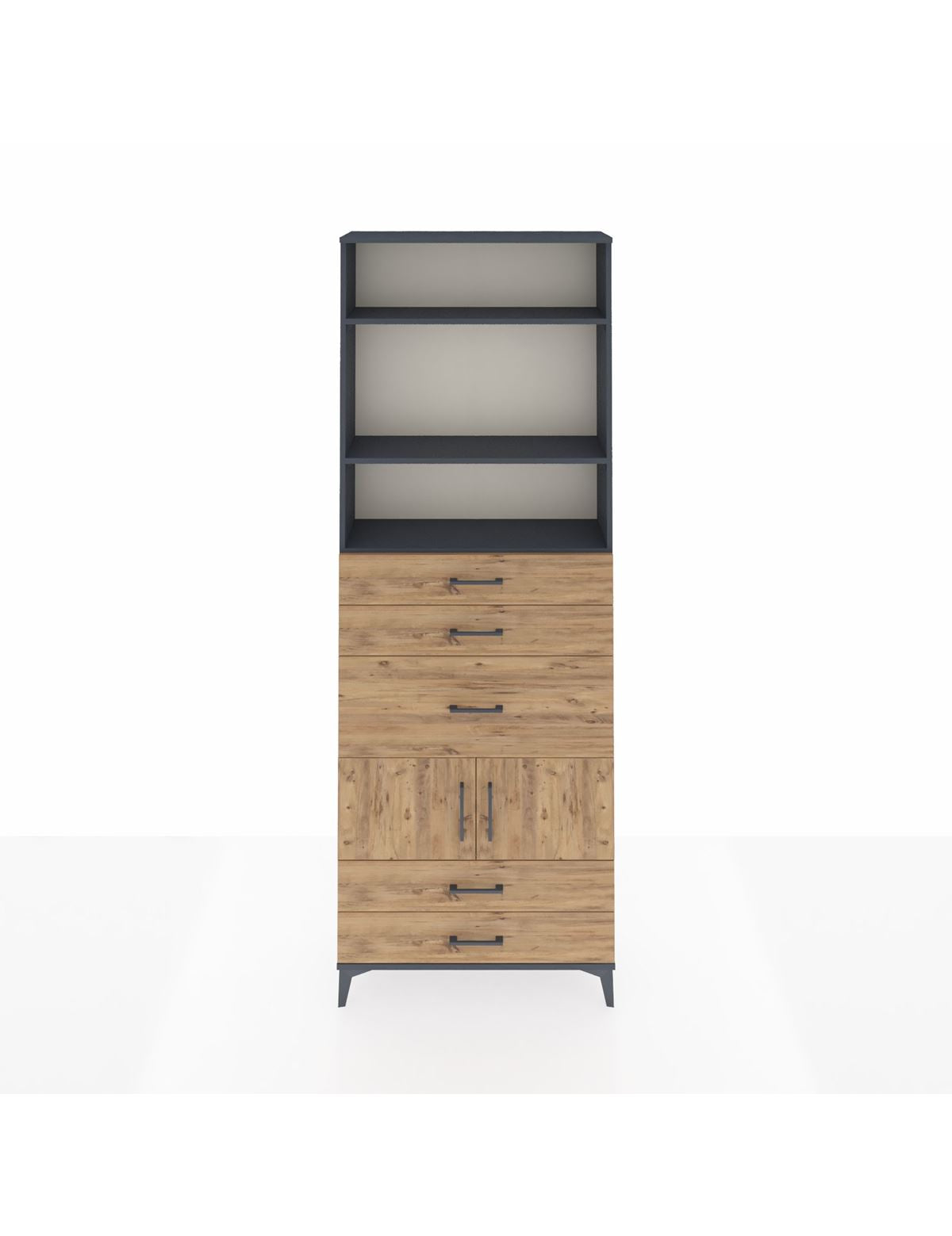 Arges Dolap 4 Raflı 5 Çekmeceli 2 Kapaklı 88x30x243 Antrasit-Çam