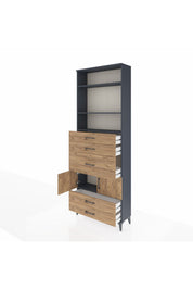 Arges Dolap 4 Raflı 5 Çekmeceli 2 Kapaklı 88x30x243 Antrasit-Çam