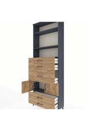 Arges Dolap 4 Raflı 5 Çekmeceli 2 Kapaklı 88x30x243 Antrasit-Çam