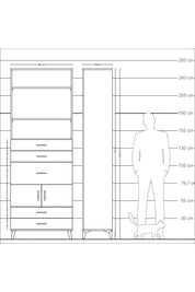 Arges Dolap 4 Raflı 5 Çekmeceli 2 Kapaklı 88x30x243 Antrasit-Çam