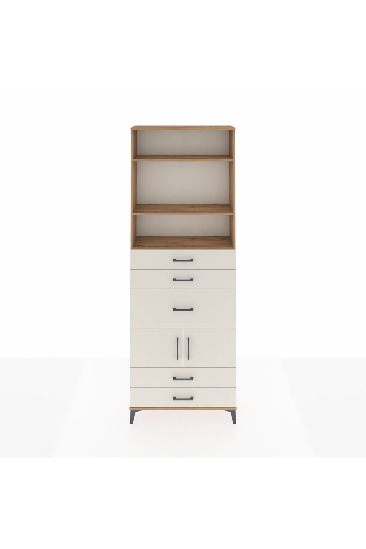 Arges Dolap 4 Raflı 5 Çekmeceli 2 Kapaklı 88x30x243 Çam-Aytaşı