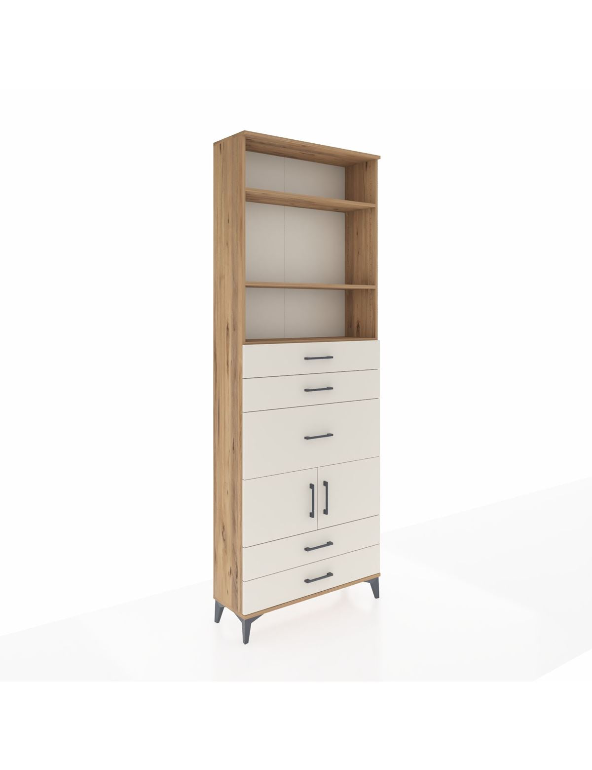 Arges Dolap 4 Raflı 5 Çekmeceli 2 Kapaklı 88x30x243 Çam-Aytaşı