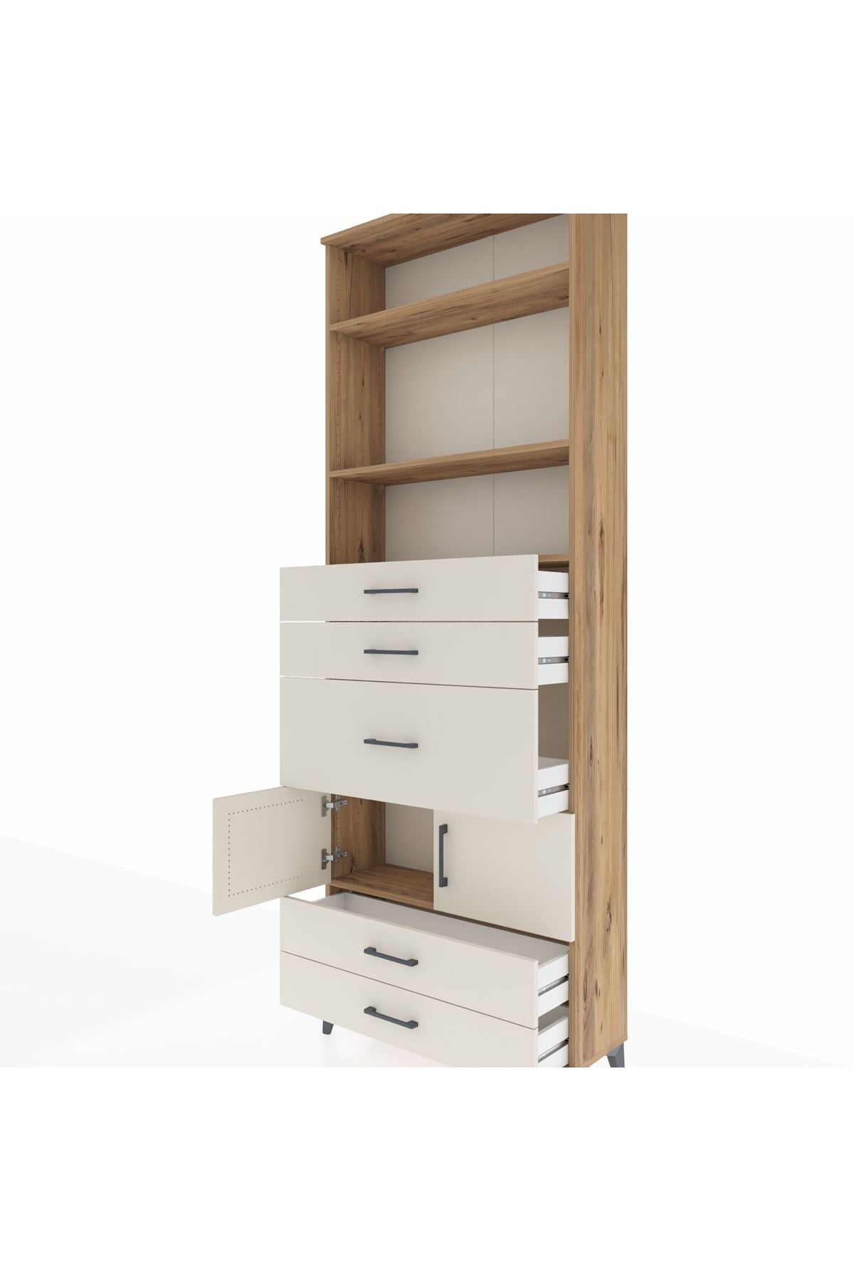 Arges Dolap 4 Raflı 5 Çekmeceli 2 Kapaklı 88x30x243 Çam-Aytaşı