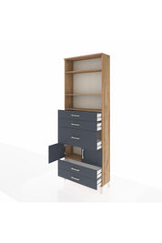 Arges Dolap 4 Raflı 5 Çekmeceli 2 Kapaklı 88x30x243 Çam-Antrasit