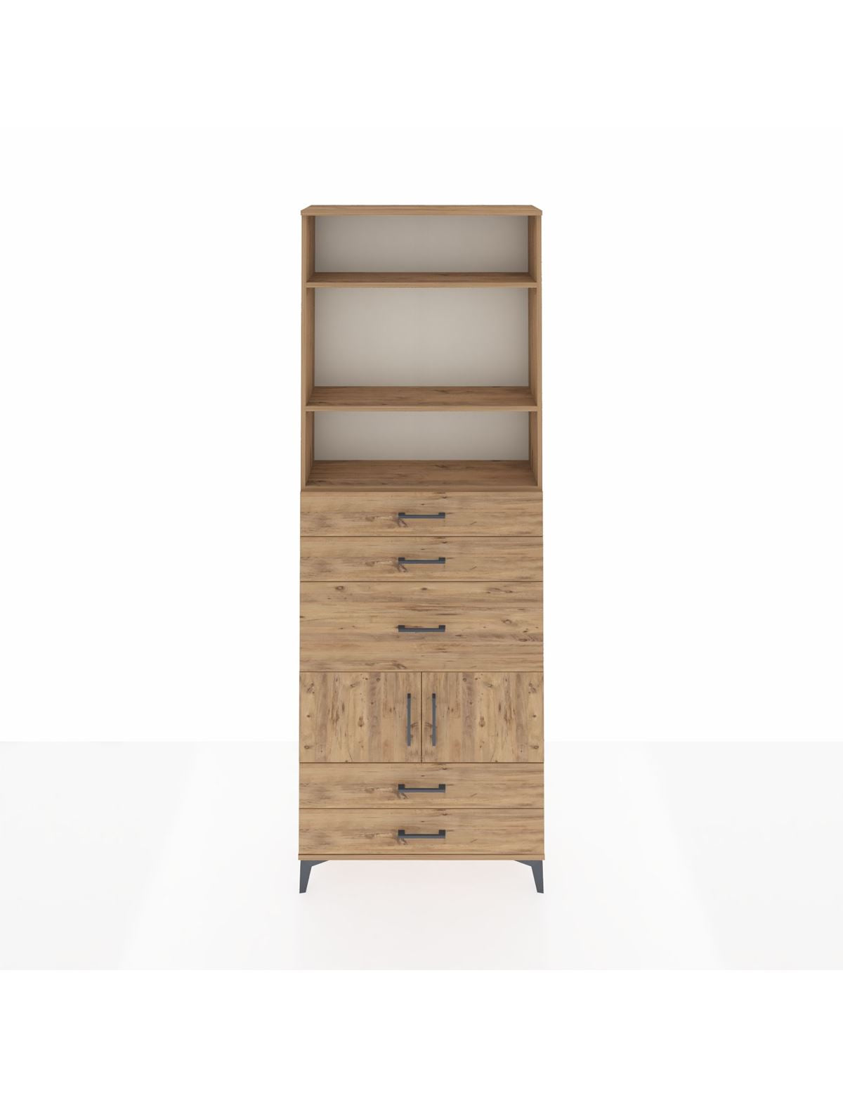 Arges Dolap 4 Raflı 5 Çekmeceli 2 Kapaklı 88x30x243 Çam-Çam