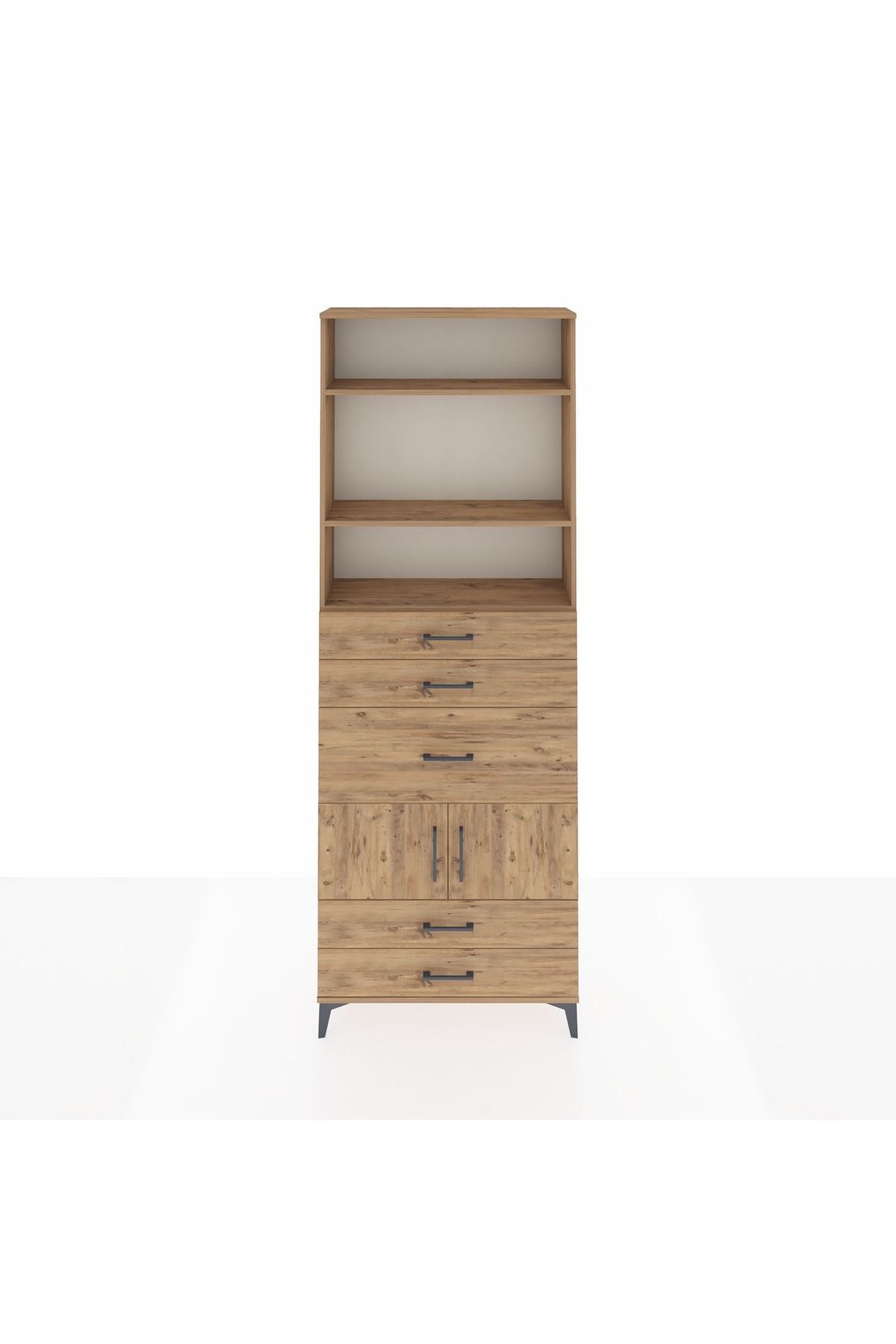 Arges Dolap 4 Raflı 5 Çekmeceli 2 Kapaklı 88x30x243 Çam-Çam