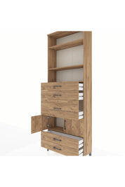 Arges Dolap 4 Raflı 5 Çekmeceli 2 Kapaklı 88x30x243 Çam-Çam